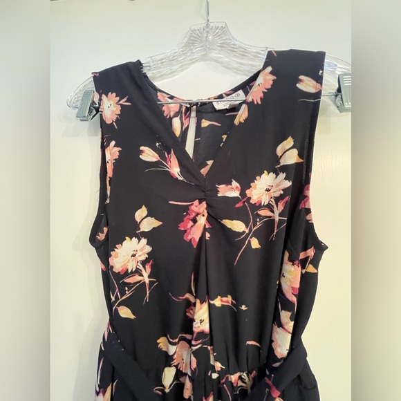 STUDIO B By BoBeau Navy Floral Sleeveless Jumper With Belt Size Medium - Picture 5 of 10